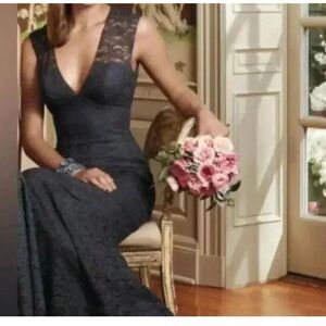 W too women’s navy blue lace open back long maxi dress size 10 XL